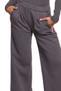 Spodnie damskie dresowe z szerokimi nogawkami i gumką antracytowe B200