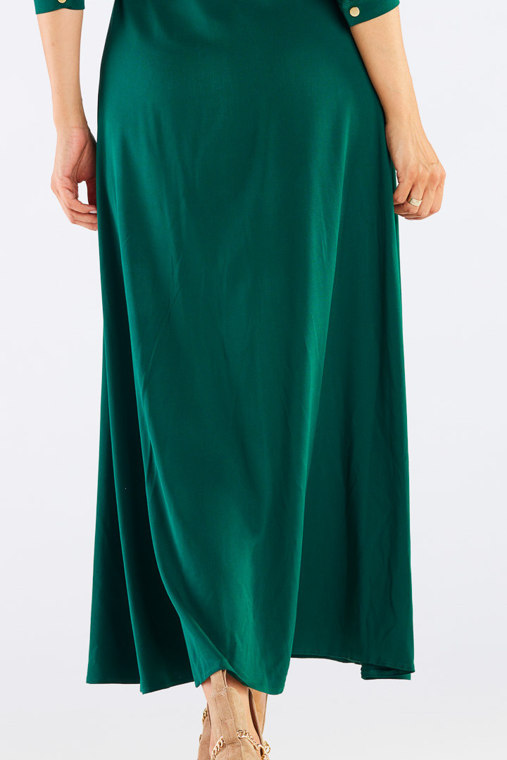Sukienka maxi zapinana wiązana z wiskozy długi rękaw zielona A451