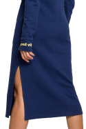 Sukienka maxi dzianinowa dresowa z wysokim kołnierzem atramentowa me622