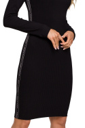 Sukienka midi dopasowana z lampasem i długim rękawem czarna me606