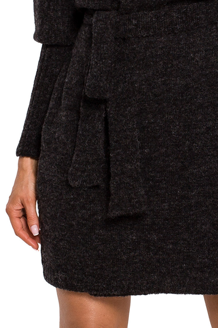 Sukienka mini swetrowa kopertowa z wiązaniem antracytowa me631