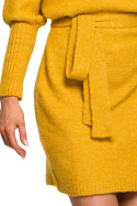 Sukienka mini swetrowa kopertowa z wiązaniem miodowa me631