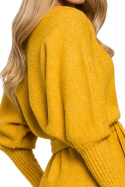Sukienka mini swetrowa kopertowa z wiązaniem miodowa me631