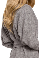 Sukienka mini swetrowa kopertowa z wiązaniem szara me631