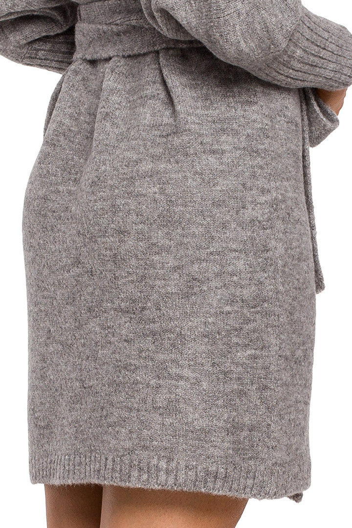 Sukienka mini swetrowa kopertowa z wiązaniem szara me631