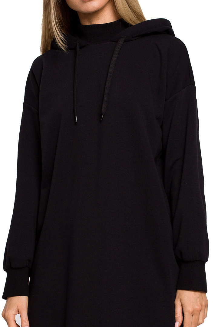 Sukienka mini z golfem i kapturem dzianinowa dresowa czarna me615