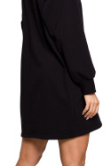 Sukienka mini z golfem i kapturem dzianinowa dresowa czarna me615
