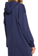 Sukienka mini z golfem i kapturem dzianinowa dresowa niebieska me615