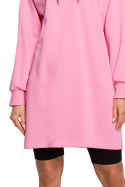 Sukienka mini z golfem i kapturem dzianinowa dresowa różowa me615