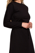 Sukienka rozkloszowana midi wiązana z długim rękawem czarna B208