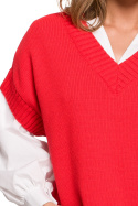 Sweter damski bezrękawnik luźny z dekoltem V czerwony BK076