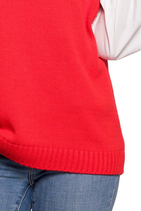 Sweter damski bezrękawnik luźny z dekoltem V czerwony BK076 Sweter damski bezrękawnik luźny z dekoltem V czerwony BK076