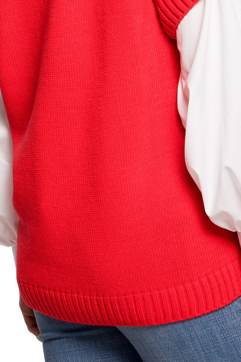 Sweter damski bezrękawnik luźny z dekoltem V czerwony BK076 Sweter damski bezrękawnik luźny z dekoltem V czerwony BK076