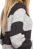 Sweter damski krótki w pasy szerokie rękawy luźny splot m1 me632