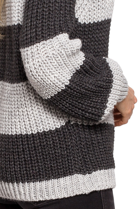 Sweter damski krótki w pasy szerokie rękawy luźny splot m1 me632 Sweter damski krótki w pasy szerokie rękawy luźny splot m1 me632