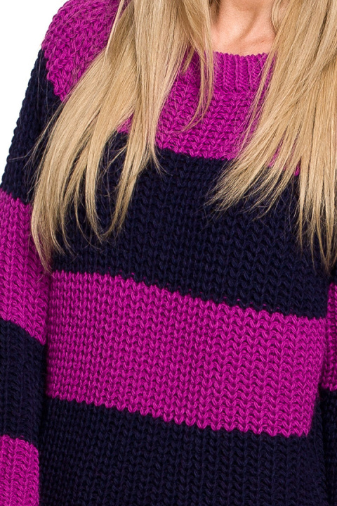 Sweter damski krótki w pasy szerokie rękawy luźny splot m2 me632 Sweter damski krótki w pasy szerokie rękawy luźny splot m2 me632