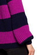 Sweter damski krótki w pasy szerokie rękawy luźny splot m2 me632