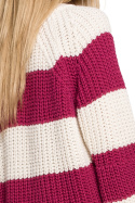 Sweter damski krótki w pasy szerokie rękawy luźny splot m3 me632