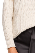 Sweter damski krótki z golfem gruby splot beżowy me630