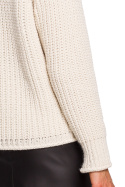 Sweter damski krótki z golfem gruby splot beżowy me630