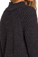 Sweter damski krótki z golfem gruby splot grafitowy me630