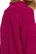Sweter damski krótki z golfem gruby splot różowy me630