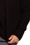Sweter damski oversize klasyczny do bioder dekolt V czarny BK075