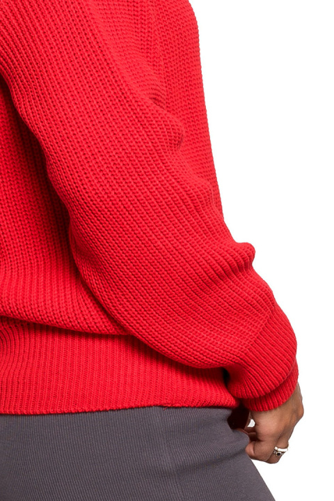 Sweter damski oversize klasyczny do bioder dekolt V czerwony BK075 Sweter damski oversize klasyczny do bioder dekolt V czerwony BK075