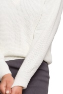 Sweter damski oversize klasyczny do bioder dekolt V ecru BK075