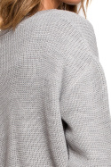 Sweter damski oversize klasyczny do bioder dekolt V szary BK075