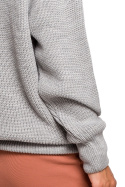 Sweter damski oversize klasyczny do bioder dekolt V szary BK075