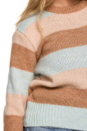Sweter damski w kolorowe paski do bioder wielokolorowy m2 BK071