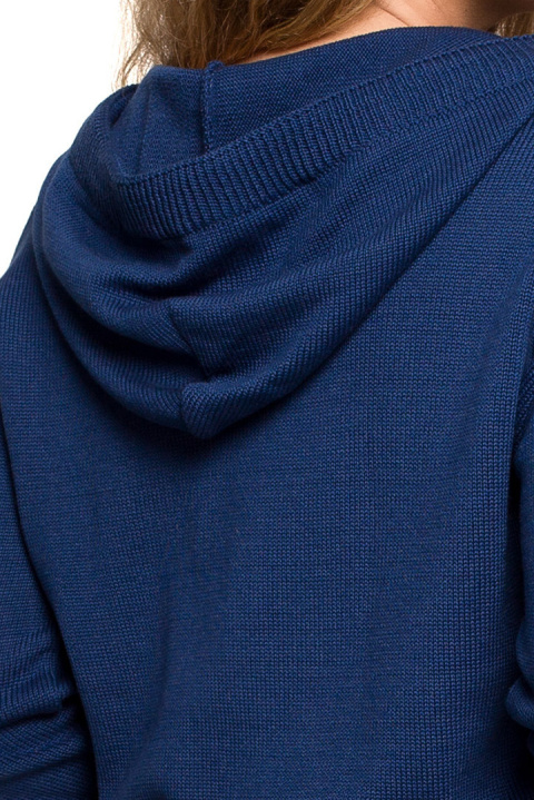 Sweter damski z kapturem do bioder fason bluzy ściągacz granatowy BK073 Sweter damski z kapturem do bioder fason bluzy ściągacz granatowy BK073