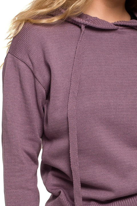 Sweter damski z kapturem do bioder fason bluzy ściągacz wrzosowy BK073 Sweter damski z kapturem do bioder fason bluzy ściągacz wrzosowy BK073