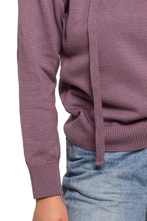 Sweter damski z kapturem do bioder fason bluzy ściągacz wrzosowy BK073 Sweter damski z kapturem do bioder fason bluzy ściągacz wrzosowy BK073