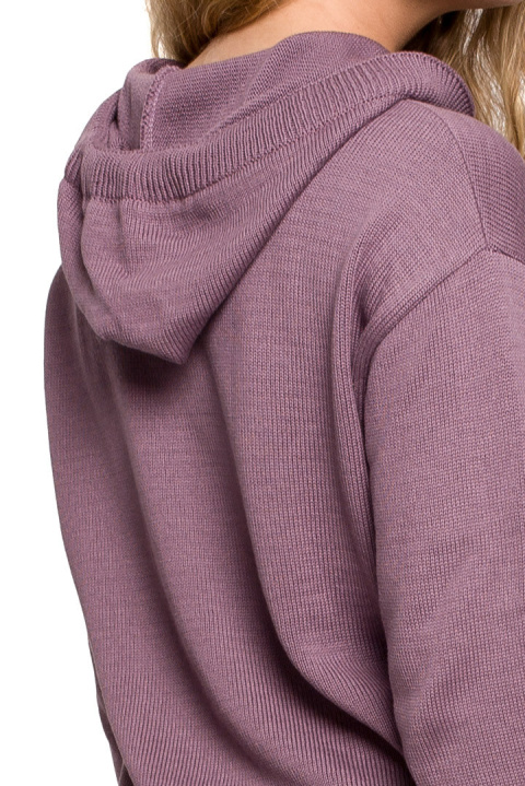 Sweter damski z kapturem do bioder fason bluzy ściągacz wrzosowy BK073 Sweter damski z kapturem do bioder fason bluzy ściągacz wrzosowy BK073