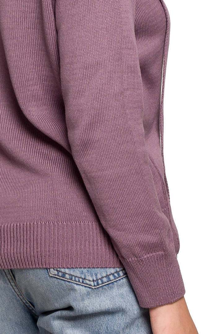 Sweter damski z kapturem do bioder fason bluzy ściągacz wrzosowy BK073 Sweter damski z kapturem do bioder fason bluzy ściągacz wrzosowy BK073