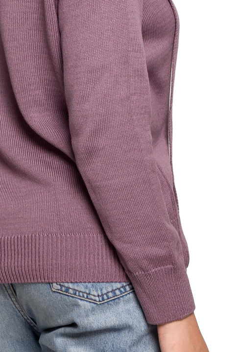 Sweter damski z kapturem do bioder fason bluzy ściągacz wrzosowy BK073 Sweter damski z kapturem do bioder fason bluzy ściągacz wrzosowy BK073
