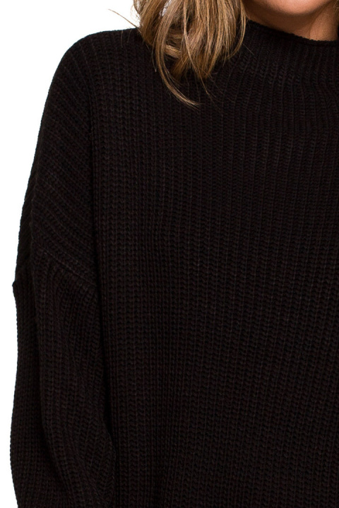Sweter damski z półgolfem oversize gruby ciepły czarny BK078 Sweter damski z półgolfem oversize gruby ciepły czarny BK078