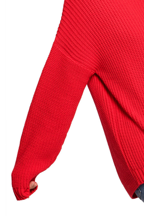 Sweter damski z półgolfem oversize gruby ciepły czerwony BK078 Sweter damski z półgolfem oversize gruby ciepły czerwony BK078