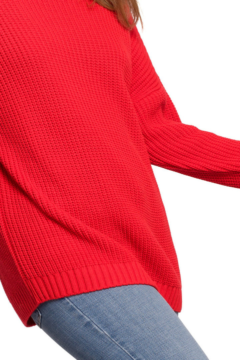 Sweter damski z półgolfem oversize gruby ciepły czerwony BK078 Sweter damski z półgolfem oversize gruby ciepły czerwony BK078