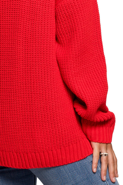 Sweter damski z półgolfem oversize gruby ciepły czerwony BK078 Sweter damski z półgolfem oversize gruby ciepły czerwony BK078