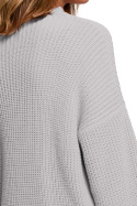 Sweter damski z półgolfem oversize gruby ciepły szary BK078