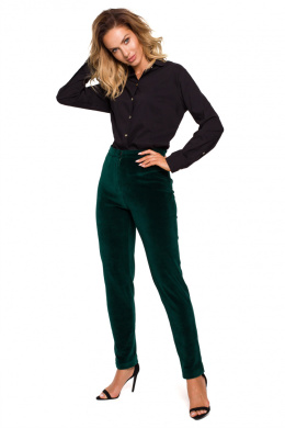 Eleganckie spodnie damskie welurowe proste nogawki zielone me644