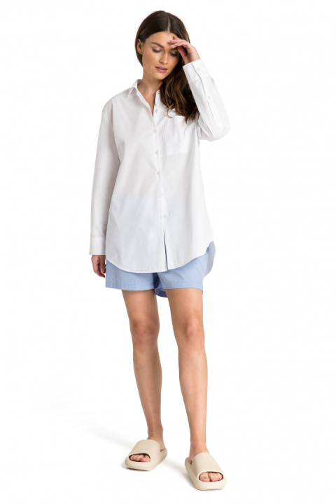 Koszula damska klasyczna boyfriend oversize zapinana biała LA079 Koszula damska klasyczna boyfriend oversize zapinana biała LA079