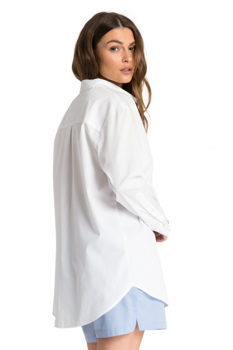 Koszula damska klasyczna boyfriend oversize zapinana biała LA079 Koszula damska klasyczna boyfriend oversize zapinana biała LA079