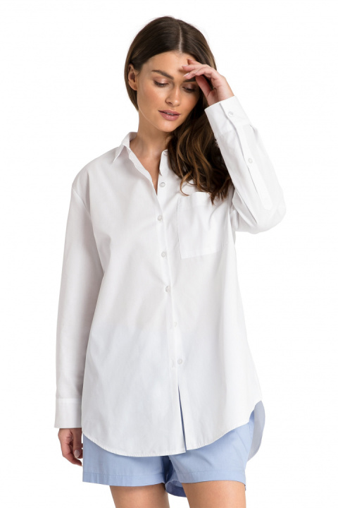 Koszula damska klasyczna boyfriend oversize zapinana biała LA079 Koszula damska klasyczna boyfriend oversize zapinana biała LA079