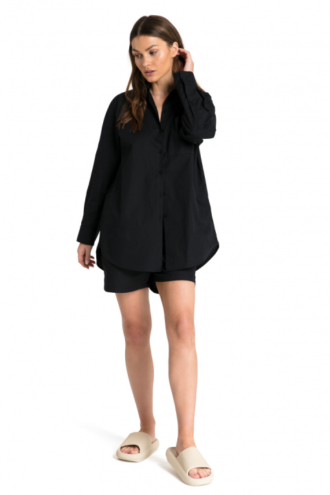 Koszula damska klasyczna boyfriend oversize zapinana czarna LA079 Koszula damska klasyczna boyfriend oversize zapinana czarna LA079