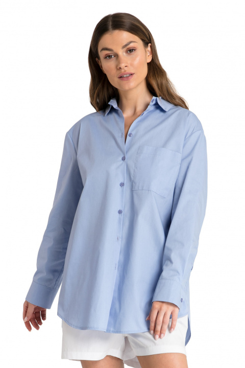 Koszula damska klasyczna boyfriend oversize zapinana niebieska LA079 Koszula damska klasyczna boyfriend oversize zapinana niebieska LA079