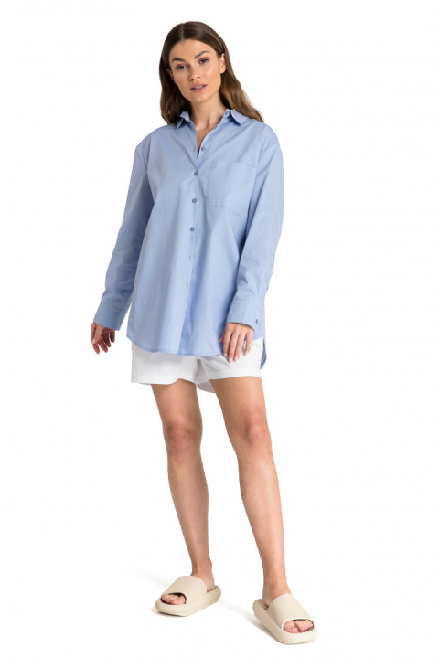 Koszula damska klasyczna boyfriend oversize zapinana niebieska LA079 Koszula damska klasyczna boyfriend oversize zapinana niebieska LA079